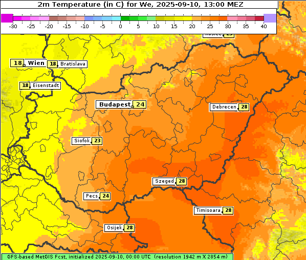 Temperatur, 10. 9. 2025