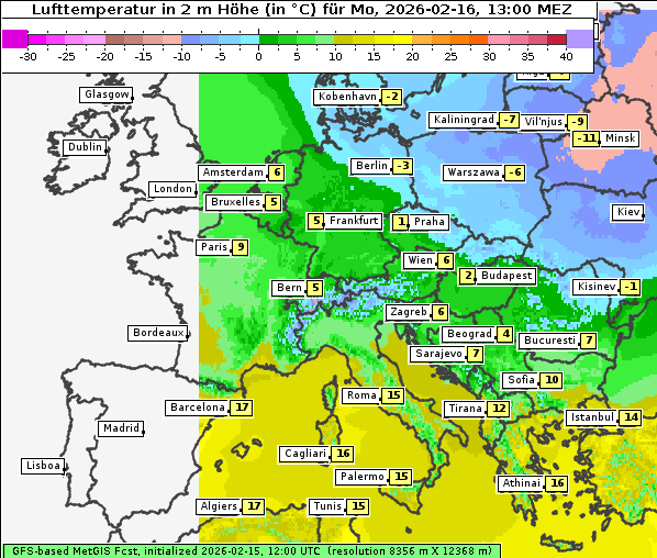 Temperatur, 16. 2. 2026