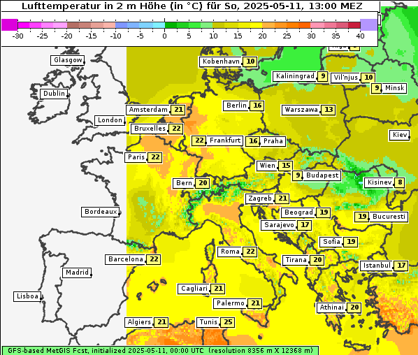 Temperatur, 11. 5. 2025
