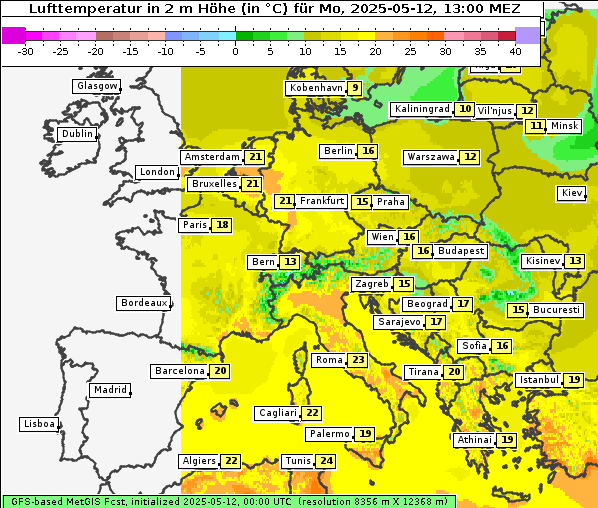Temperatur, 12. 5. 2025