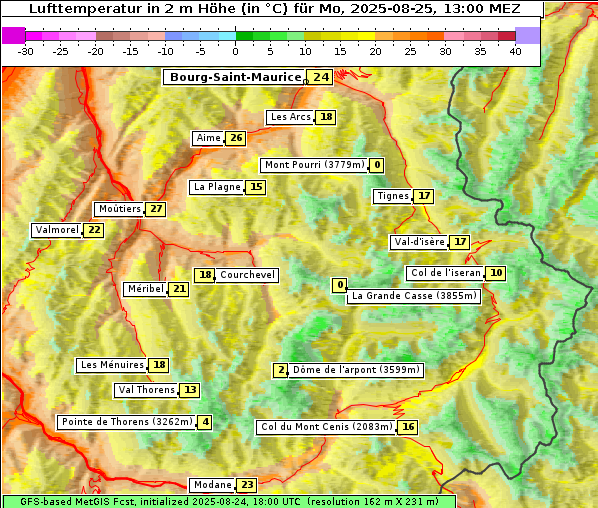 Temperatur, 25. 8. 2025