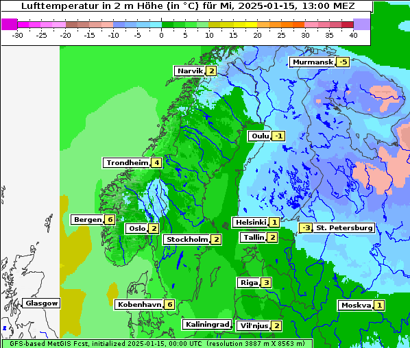 Temperatur, 15. 1. 2025