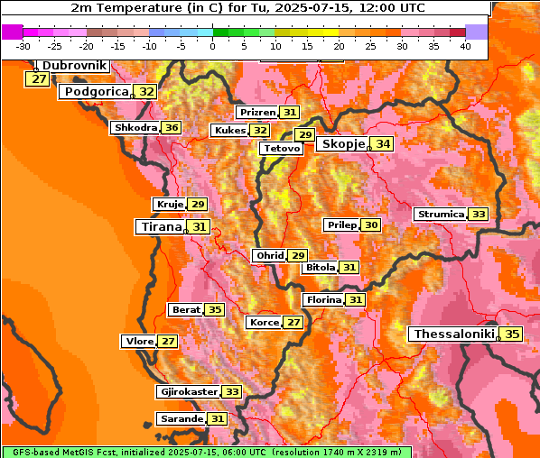 Temperatur, 15. 7. 2025