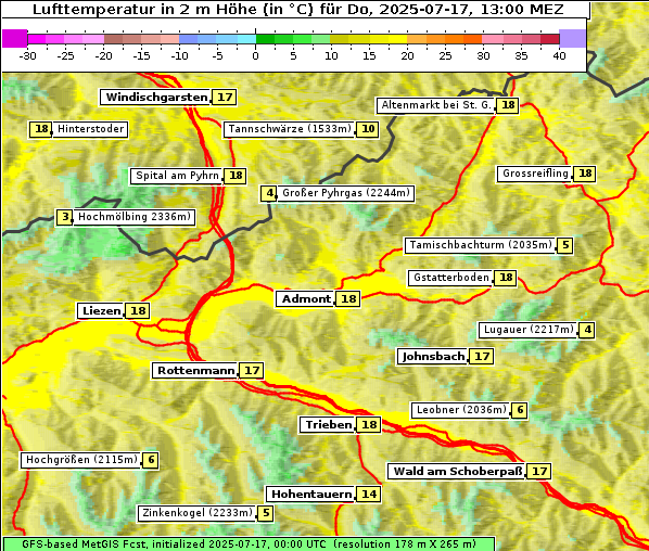 Temperatur, 17. 7. 2025