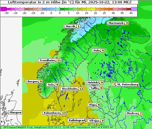 Temperatur, 22. 10. 2025
