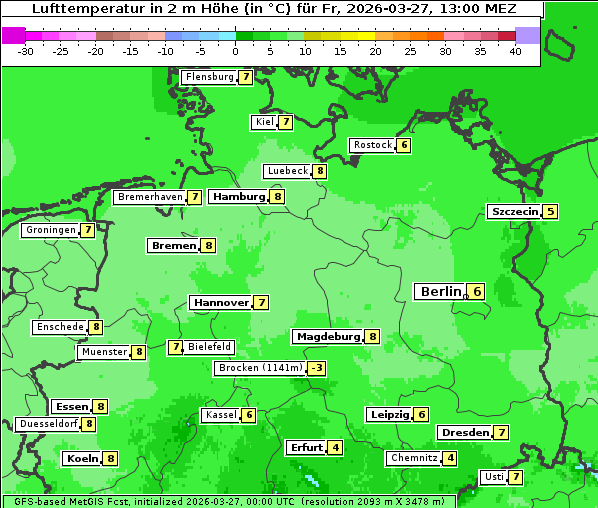 Temperatur, 27. 3. 2026