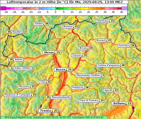 Temperatur, 25. 8. 2025