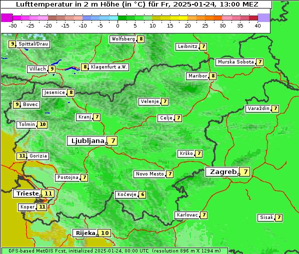 Temperatur, 24. 1. 2025