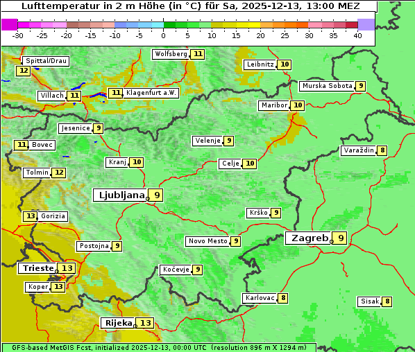 Temperatur, 13. 12. 2025