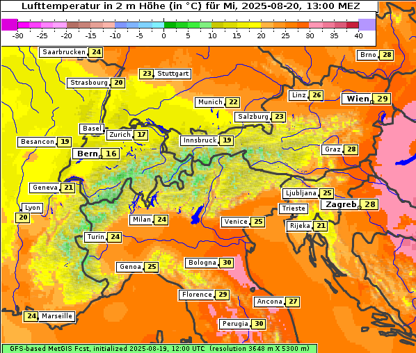Temperatur, 20. 8. 2025