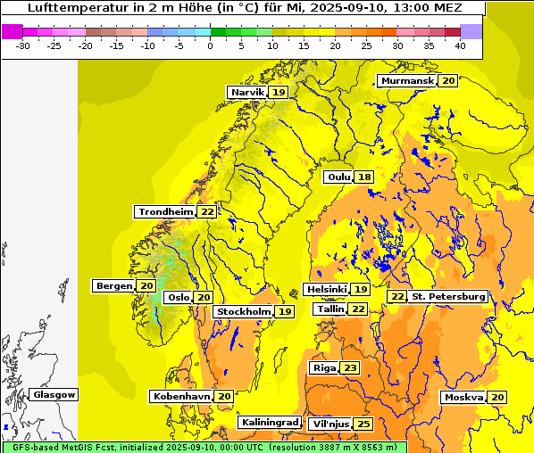 Temperatur, 10. 9. 2025