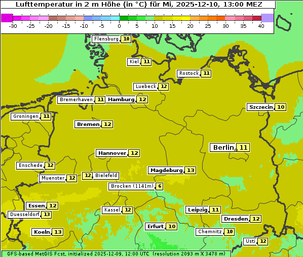 Temperatur, 10. 12. 2025