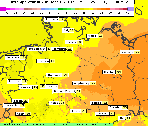 Temperatur, 10. 9. 2025