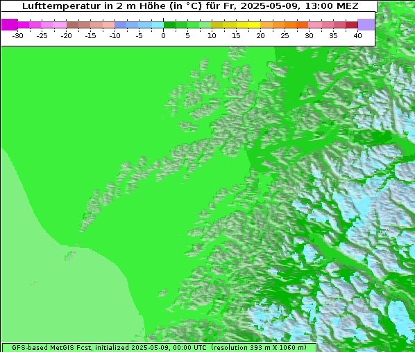 Temperatur, 9. 5. 2025