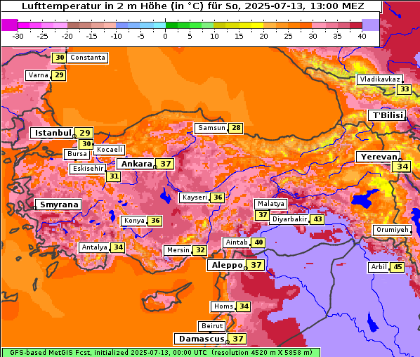 Temperatur, 13. 7. 2025