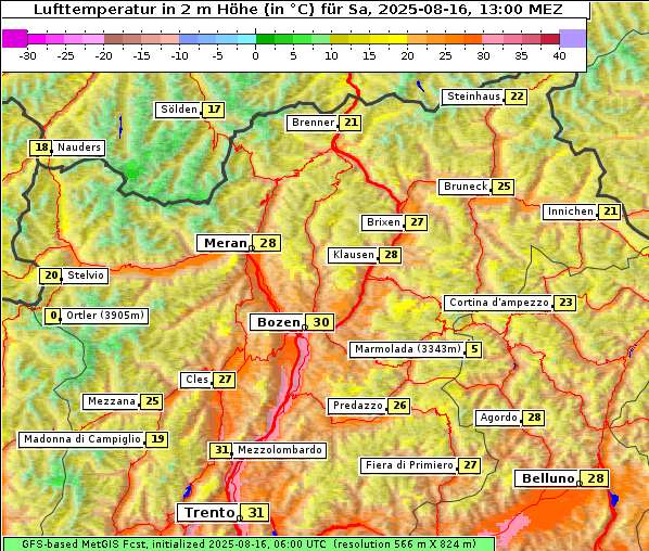 Temperatur, 16. 8. 2025