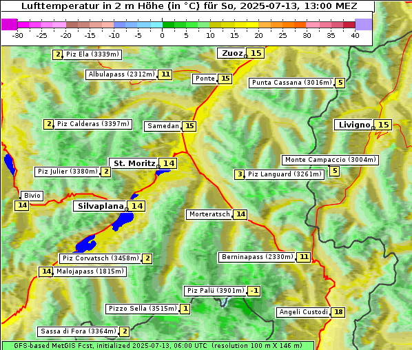 Temperatur, 13. 7. 2025
