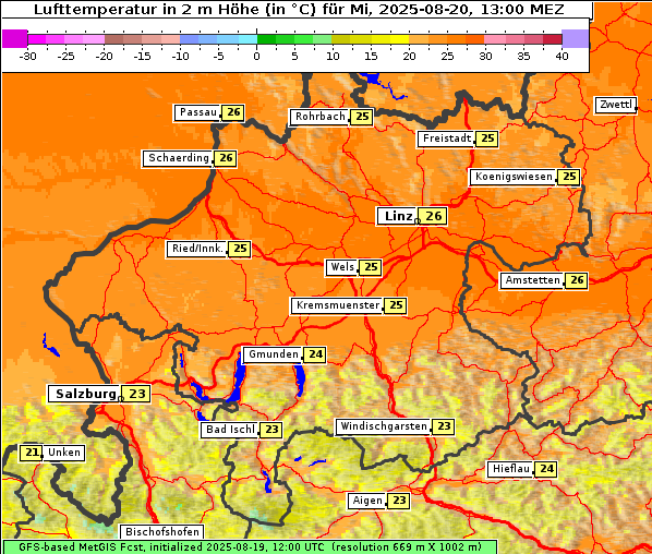 Temperatur, 20. 8. 2025