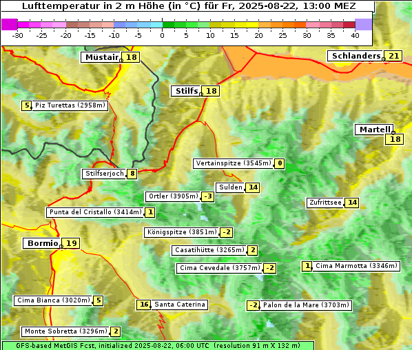 Temperatur, 22. 8. 2025