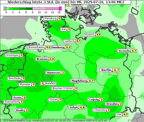 Niederschlag, 16. 7. 2025