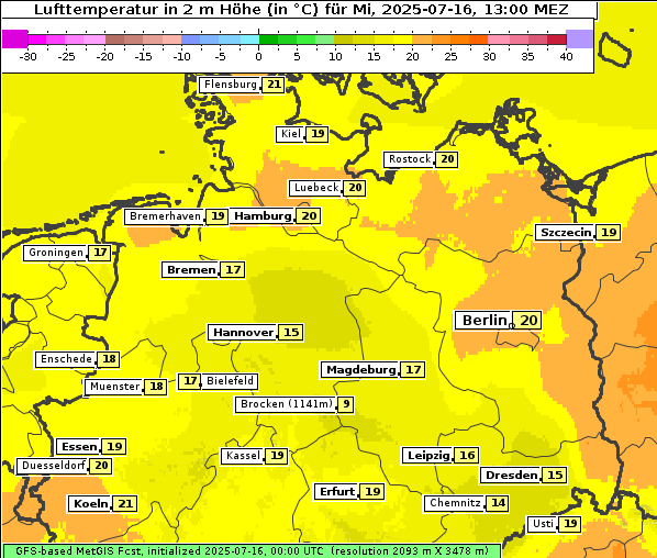 Temperatur, 16. 7. 2025