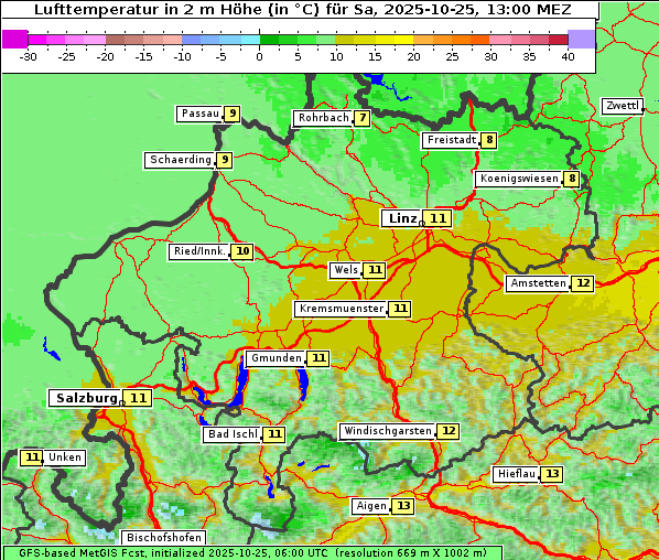 Temperatur, 25. 10. 2025