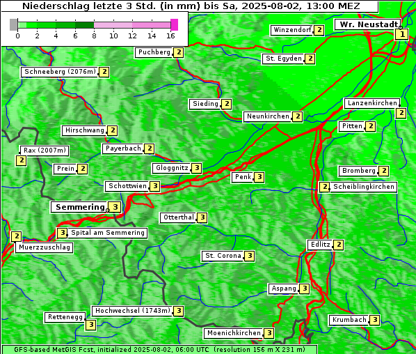 Niederschlag, 2. 8. 2025