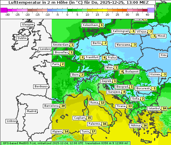 Temperatur, 25. 12. 2025