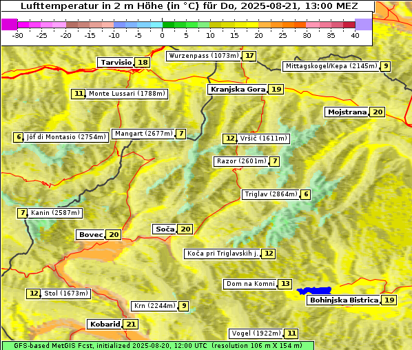 Temperatur, 21. 8. 2025