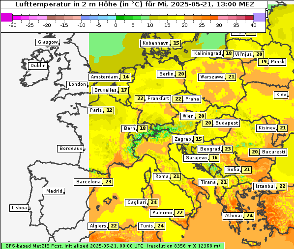 Temperatur, 21. 5. 2025