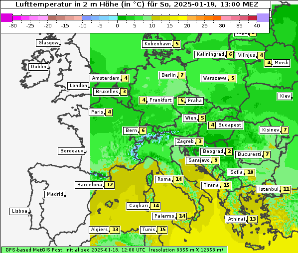 Temperatur, 19. 1. 2025