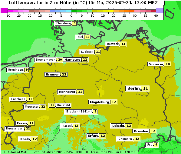 Temperatur, 24. 2. 2025