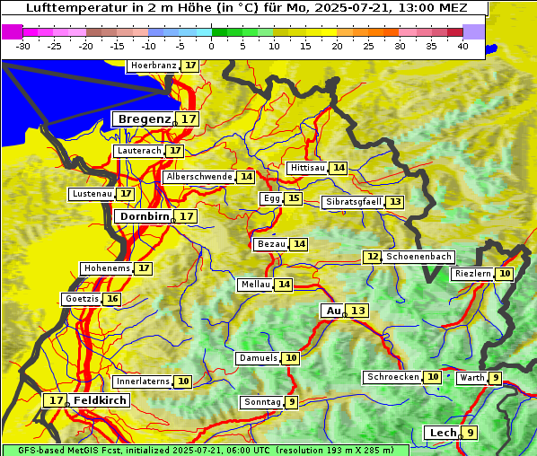 Temperatur, 21. 7. 2025