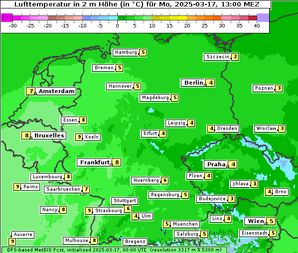 Temperatur, 17. 3. 2025