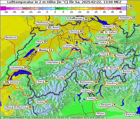 Temperatur, 22. 2. 2025