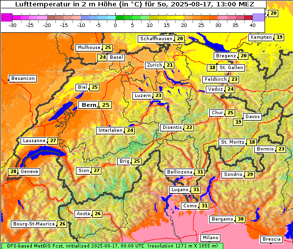 Temperatur, 17. 8. 2025
