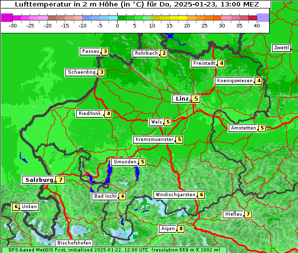 Temperatur, 23. 1. 2025