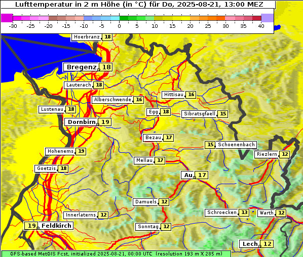 Temperatur, 21. 8. 2025