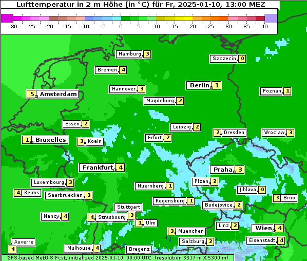 Temperatur, 10. 1. 2025