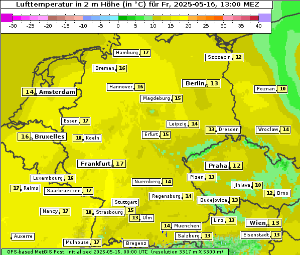 Temperatur, 16. 5. 2025