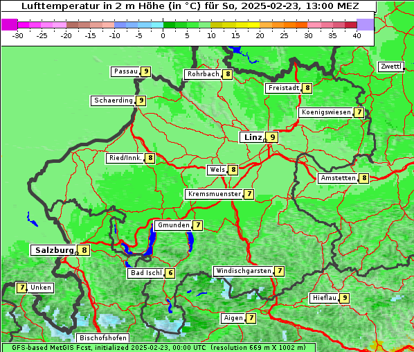 Temperatur, 23. 2. 2025