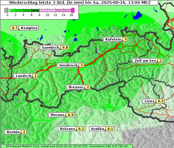 Niederschlag, 16. 8. 2025