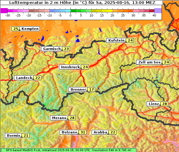 Temperatur, 16. 8. 2025