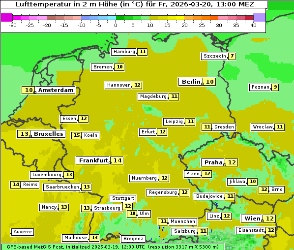 Temperatur, 20. 3. 2026