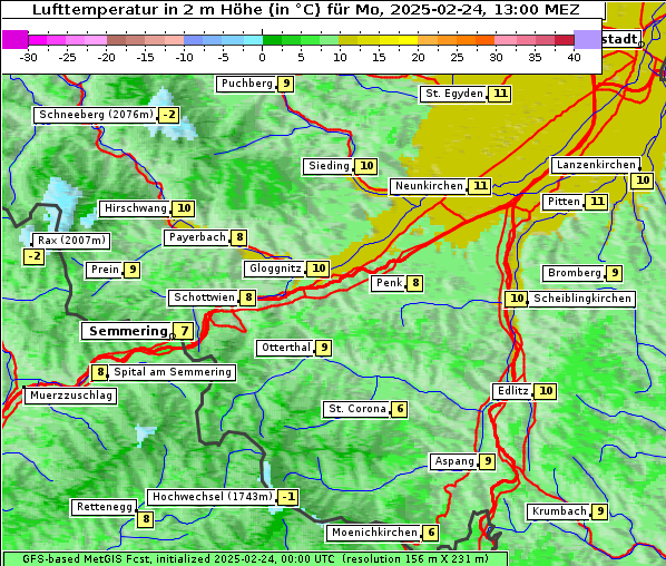 Temperatur, 24. 2. 2025