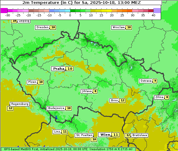 Temperatur, 18. 10. 2025