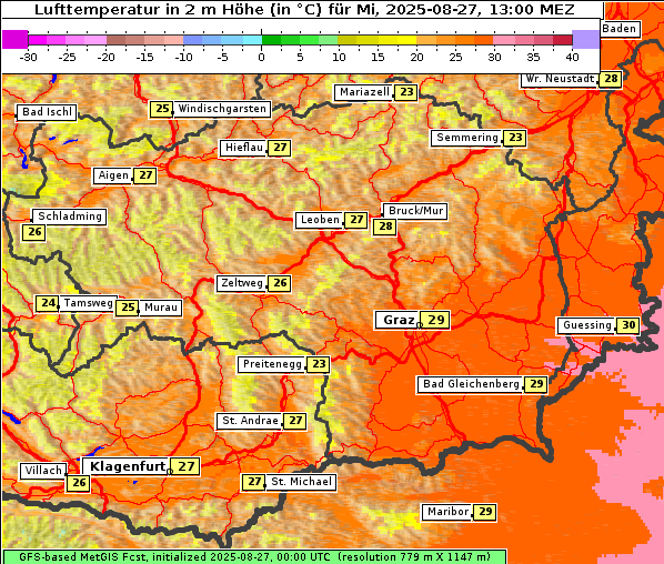 Temperatur, 27. 8. 2025