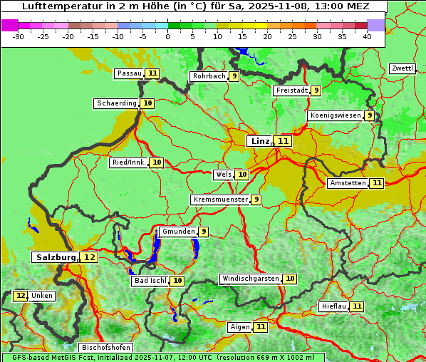 Temperatur, 8. 11. 2025
