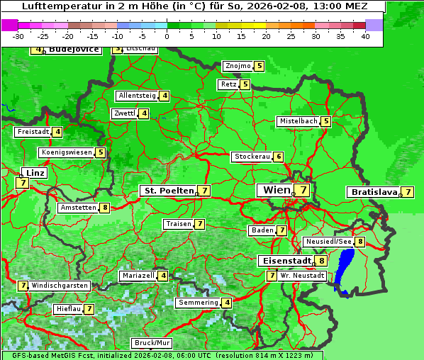 Temperatur, 8. 2. 2026