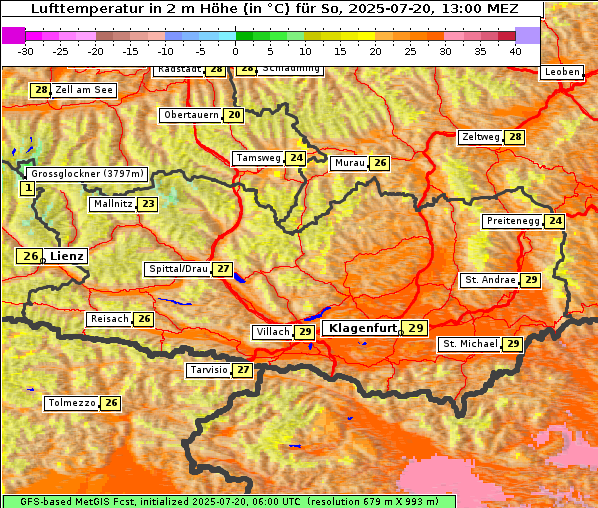 Temperatur, 20. 7. 2025